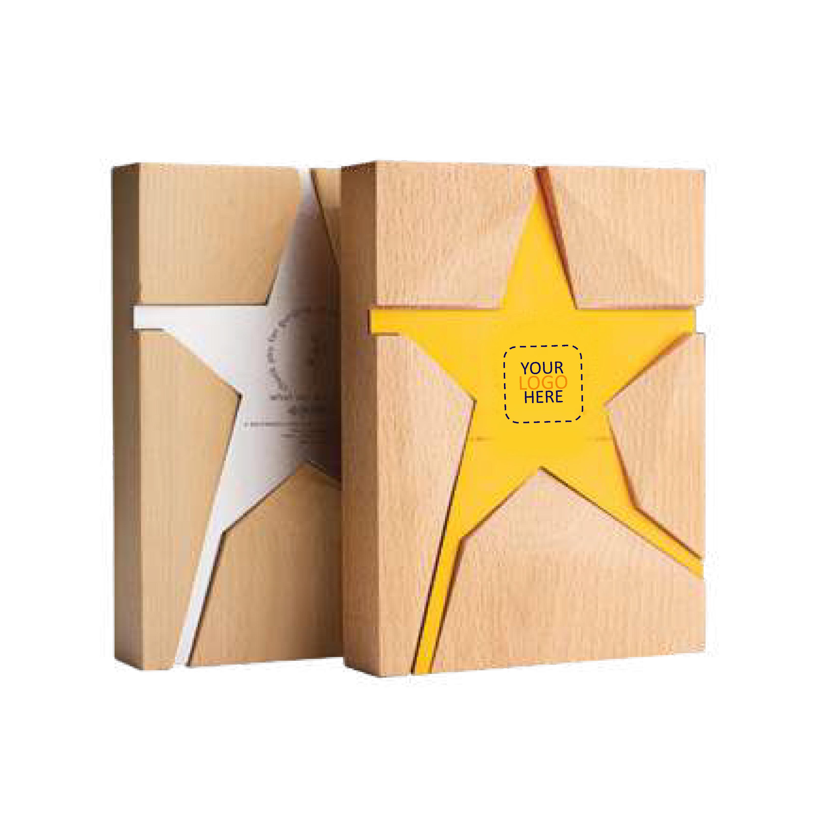 Wooden Trophy With Metal Star with Logo